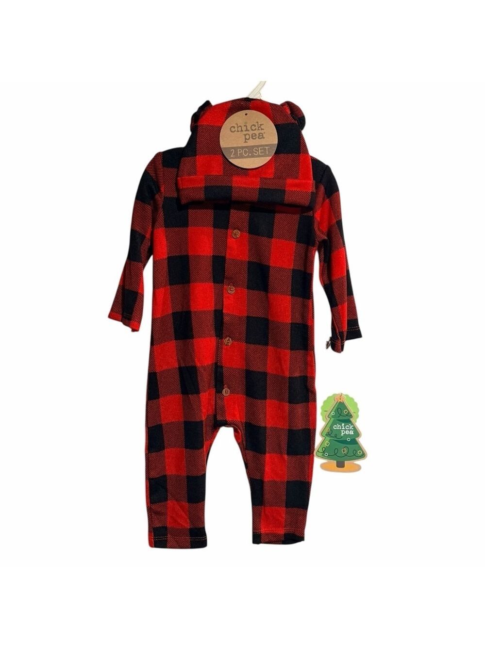 Chick Pea Red Black Buffalo Plaid Fleece Jumpsuit 3-6 Months NWT